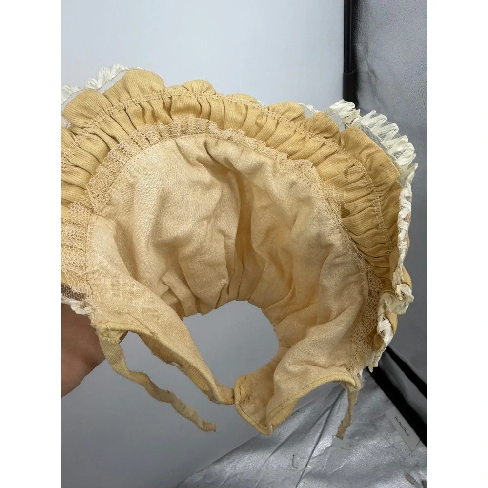 Unbranded Vintage Style‎ Corduroy Bonnet Kids OS Mustard Yellow Lace Floral Tie